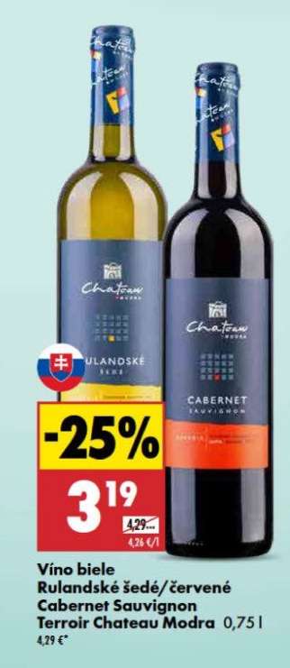 Víno biele Rulandské šedé/červené Cabernet Sauvignon Terroir Chateau Modra 0,75 l