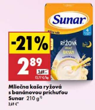 Mliečna kaša ryžová s banánovou príchuťou Sunar 210 g