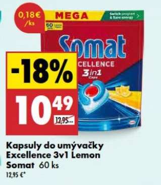 Kapsuly do umývačky Excellence 3v1 Lemon Somat 60 ks
