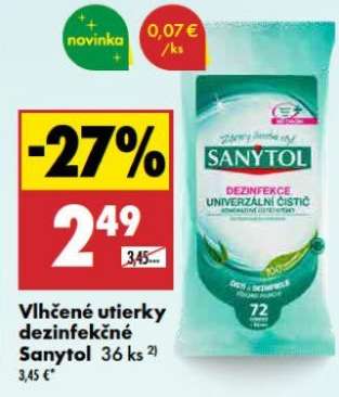 Vlhčené utierky dezinfekčné Sanytol 36 ks