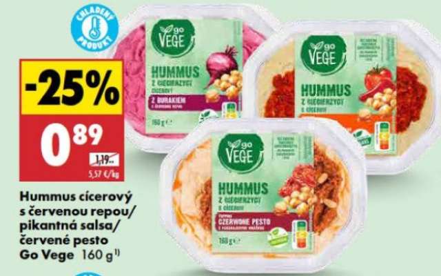 Hummus cícerový s červenou repou/pikantná salsa/červené pesto Go Vege 160 g