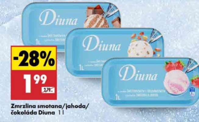 Zmrzlina smotana/jahoda/čokoláda Diuna 1 l