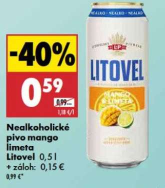 Nealkoholické pivo mango limeta Litovel 0,5 l