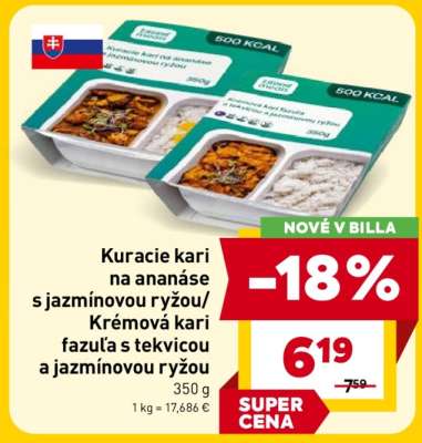 Kuracie kari na ananáse s jazmínovou ryžou/ Krémová kari fazuľa s tekvicou a jazmínovou ryžou