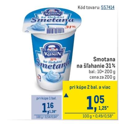 Smotana na šľahanie 31 %