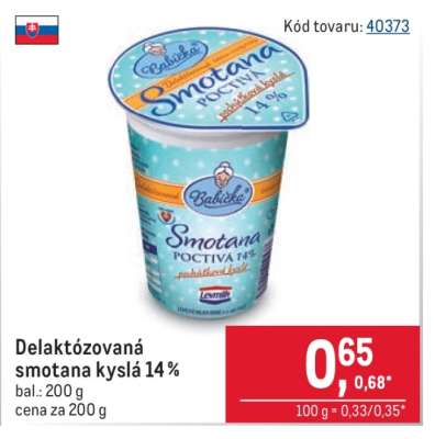 Delaktózovaná smotana kyslá 14 %