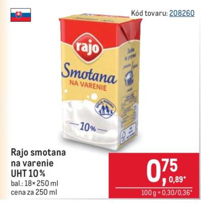 Rajo smotana na varenie UHT 10 %