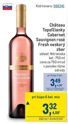 Château Topoľčianky Cabernet Sauvignon rosé Fresh neskorý zber