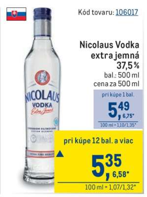 Nicolaus vodka extra jemná 37,5 %