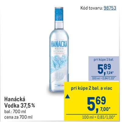 Hanácka vodka 37,5 %