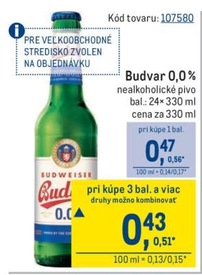 Budvar 0,0% nealkoholické pivo