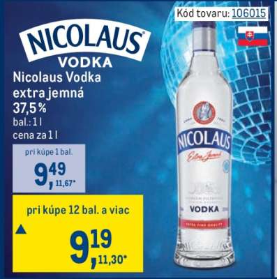 Nicolaus vodka extra jemná 37,5 %