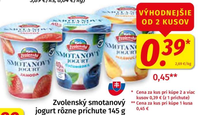 Zvolenský smotanový jogurt rôzne príchute 145 g