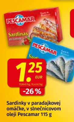 Sardinky v paradajkovej omáčke, v slnečnicovom oleji Pescamar 115 g