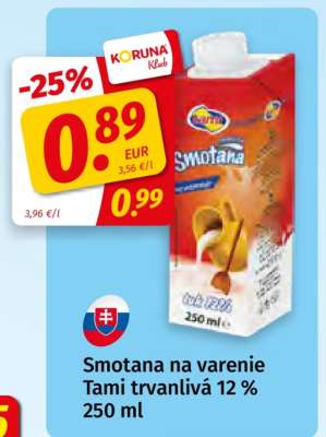 Smotana na varenie Tami trvanlivá 12 % 250 ml