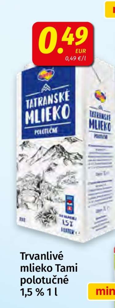 Trvanlivé mlieko Tami polotučné 1,5 % 1 l