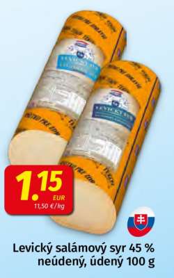 Levický salámový syr 45% neúdený, údený 100 g