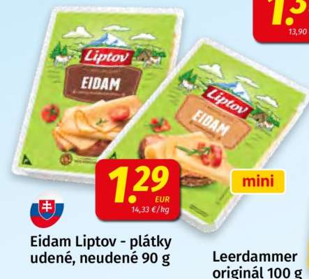 Eidam Liptov - plátky údené, neúdené 90 g