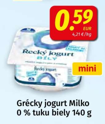 Grécky jogurt Milko 0 % tuku biely 140 g