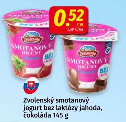Zvolenský smotanový jogurt bez laktózy jahoda, čokoláda 145 g