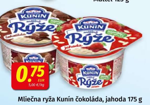 Mliečna ryža Kunín čokoláda, jahoda 175 g