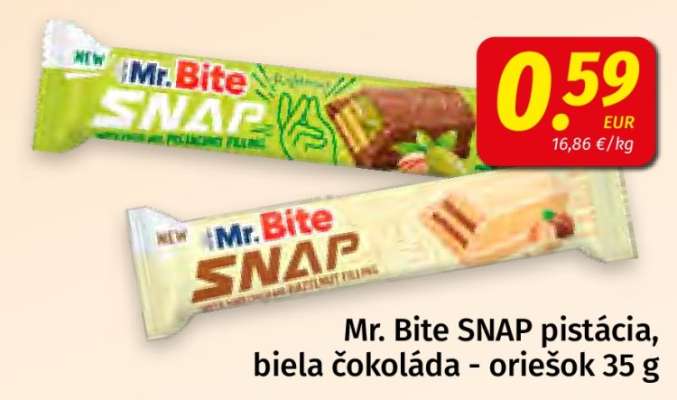 Mr. Bite SNAP pistácia, biela čokoláda - oriešok 35 g