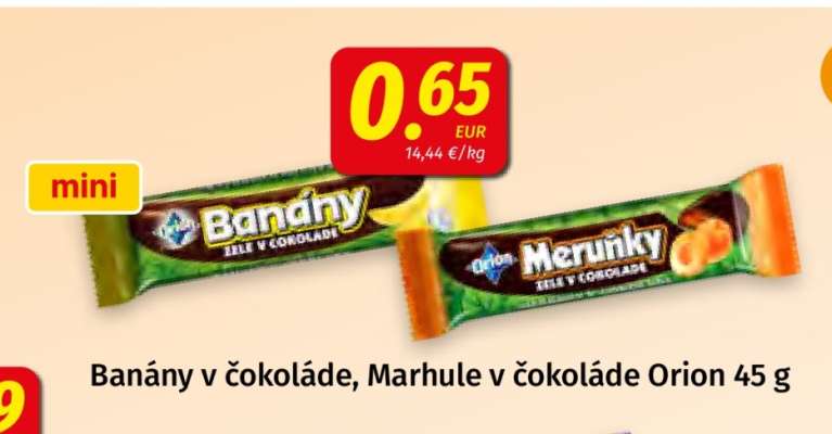 Banány v čokoláde, Marhule v čokoláde Orion 45 g