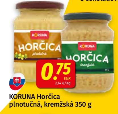 KORUNA Horčica plnotučná, kremžská 350 g