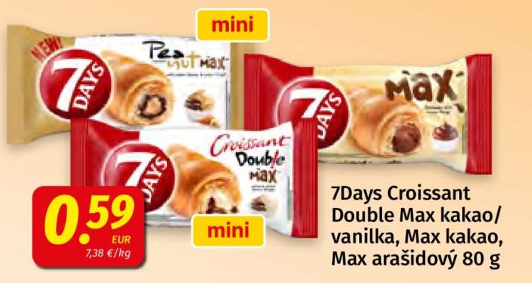 7Days Croissant Double Max kakao/vanilka, Max kakao, Max arašidový 80 g