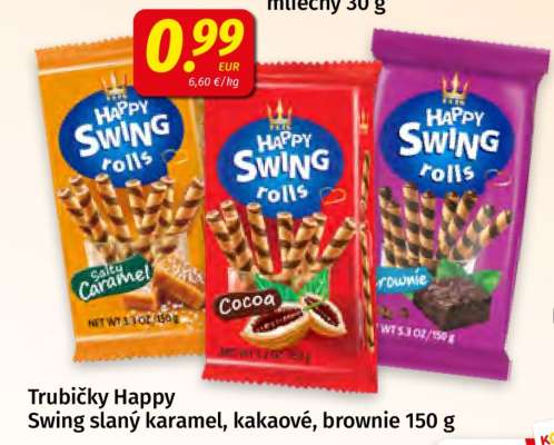 Trubičky Happy Swing slaný karamel, kakaové, brownie 150 g