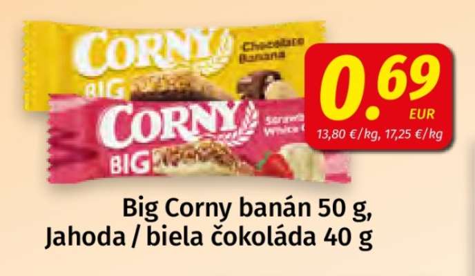 Big Corny banán 50 g, Jahoda / biela čokoláda 40 g