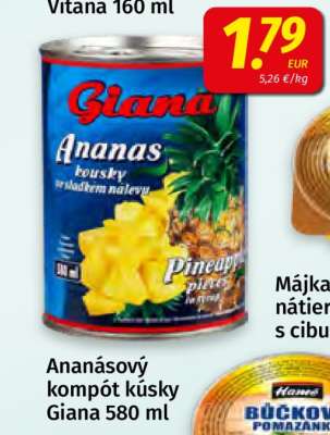 Ananásový kompót kúsky Giana 580 ml