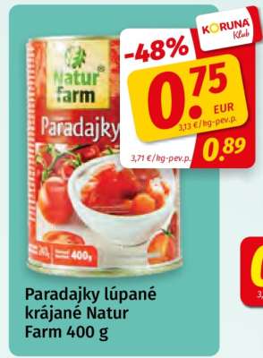 Paradajky lúpané krájané Natur Farm 400 g