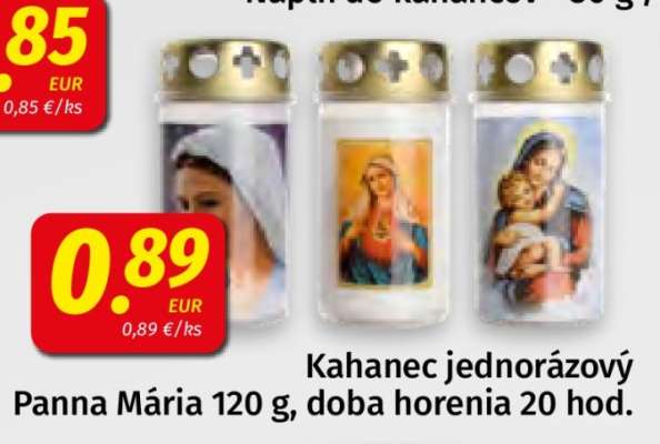 Kahanec jednorázový Panna Mária 120 g, doba horenia 20 hod.