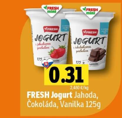 FRESH jogurt Jahoda, Čokoláda, Vanilka 125g