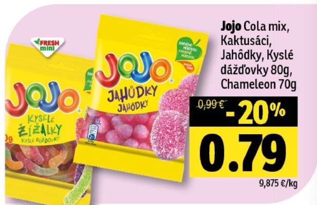 Jojo Cola mix, Kaktusáci, Jahůdky, Kyslé dážďovky 80g, Chameleon 70g