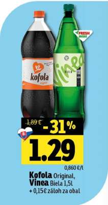 Kofola Originál, Vinea Biela 1,5l