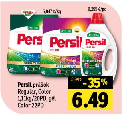 Persil prášok Regular, Color 1,11kg/20PD, gél Color 22PD