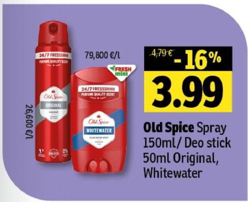 Old Spice Spray 150ml/Deo stick 50ml Original, Whitewater