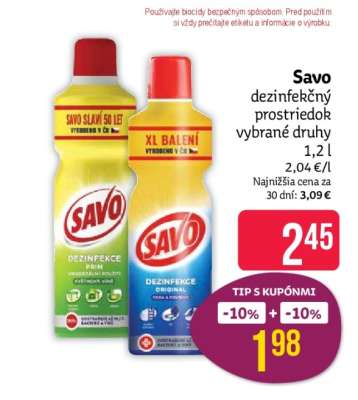 Savo dezinfekčný prostriedok vybrané druhy