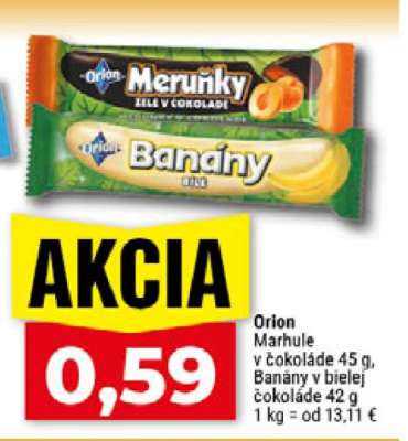 Orion Marhule v čokoláde / Banány v bielej čokoláde