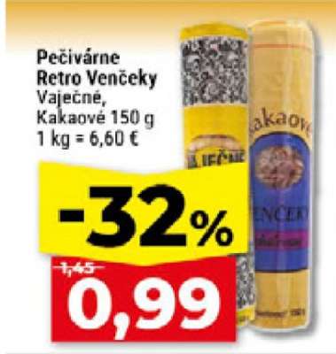 Pečivárne Retro venčeky vaječné, kakaové 150 g