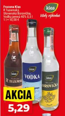 Fručona Klas R Tuzemský, Slovenská Borovička, Vodka jemná 40% 0,5 l