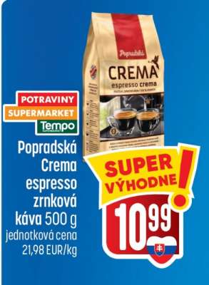 Popradská Crema espresso zrnková káva 500 g