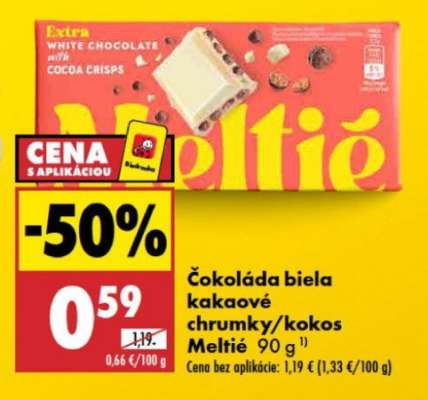 Čokoláda biela kakaové chrunky/kokos Meltié 90 g
