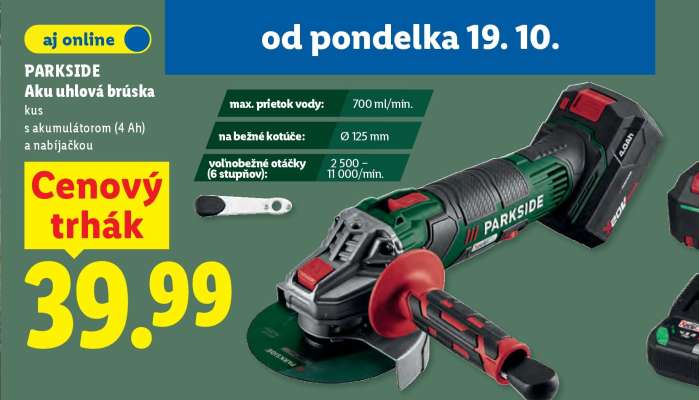 Parkside Aku uhlová brúska